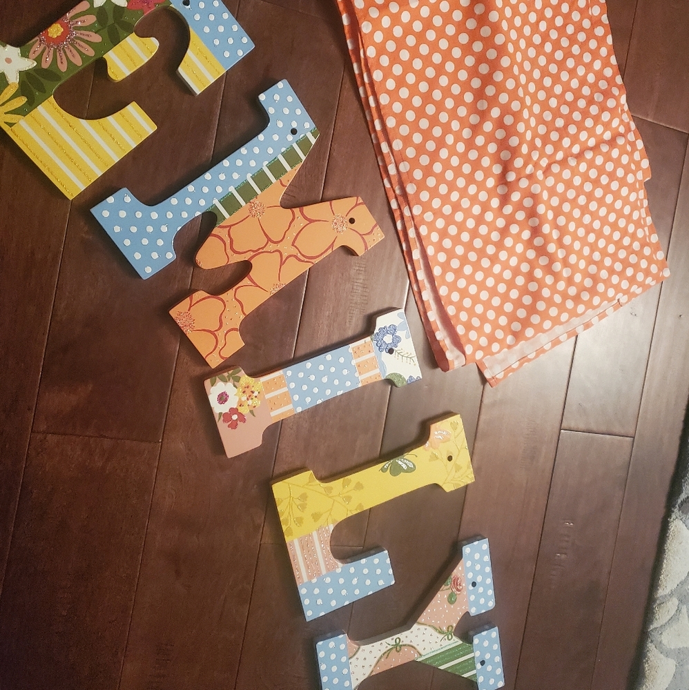 EMILY hand painted wood letters with short curtin for little girls room